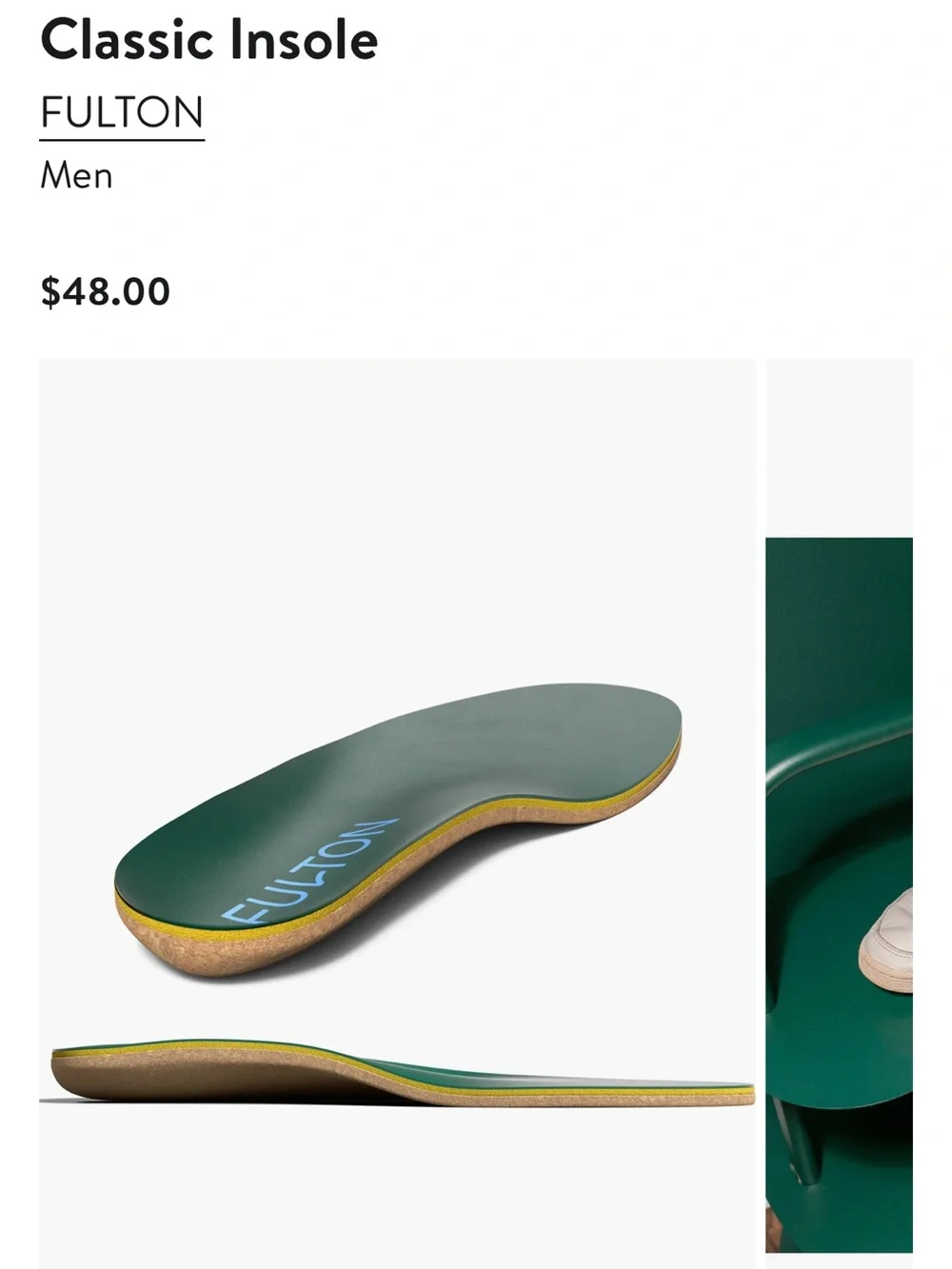 Fulton GreenShoe Insole Classic Insole Men/new  $48.00